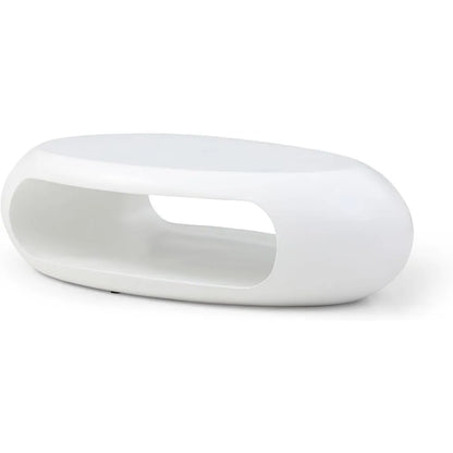 LUMISOL 53.93” Oval Coffee Table, Modern Sturdy Fiberglass Coffee Table with Storage Shelf, 2-Tier Center Cocktail Table for