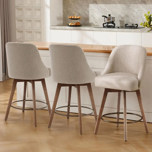 Counter Height Bar Stools Set of 3 with Backs and Wood Legs