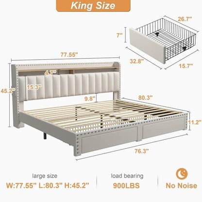 Full, Queen and King size Bed Frame with Drawers