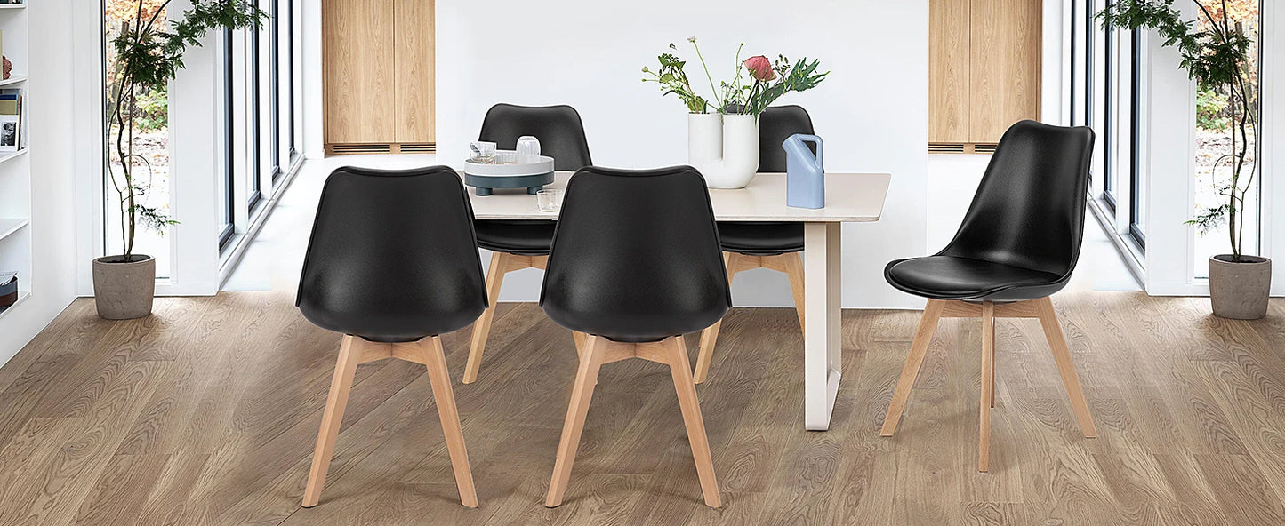 Leather Dining Chairs Set of 4 Wooden Legs