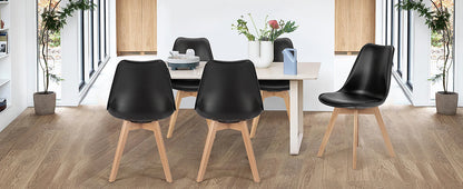 Leather Dining Chairs Set of 4 Wooden Legs