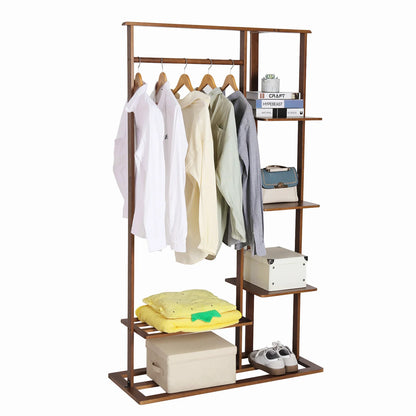 3-in-1 Bamboo Coat Rack with Shelves & Shoe Bench