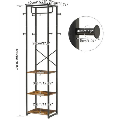 Coat Rack with 3 Shelves and 8 Hooks