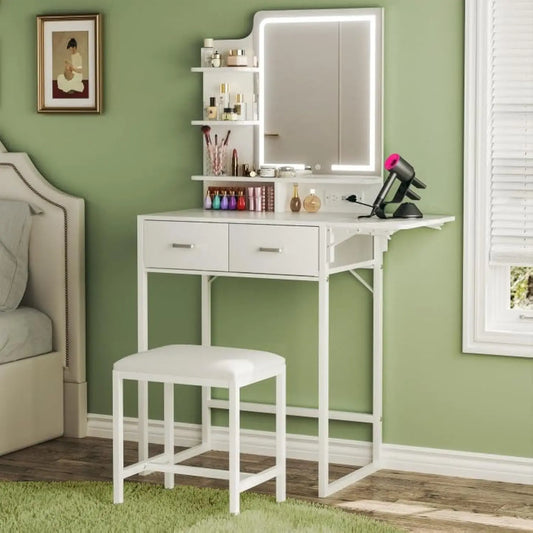 Makeup Vanity Desk with Mirror, Lights, Chair | Dresser