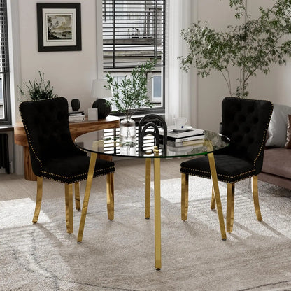 5 Piece Luxury Round Glass Dining Set, Modern Minimalist Circle Kitchen Table Set for 4, 42'' Clear Circular Glass Top Dinner Ro