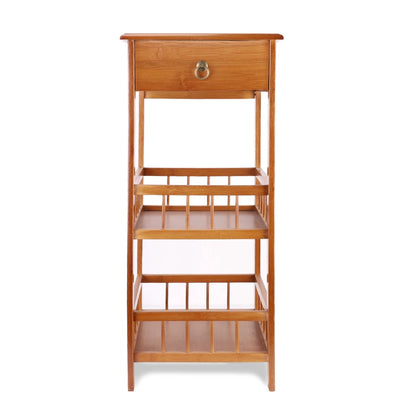 2-Tier Retro Bedside Table Bamboo Sofa Coffee End Table with Drawer Plant Display Storage Shelf Unit