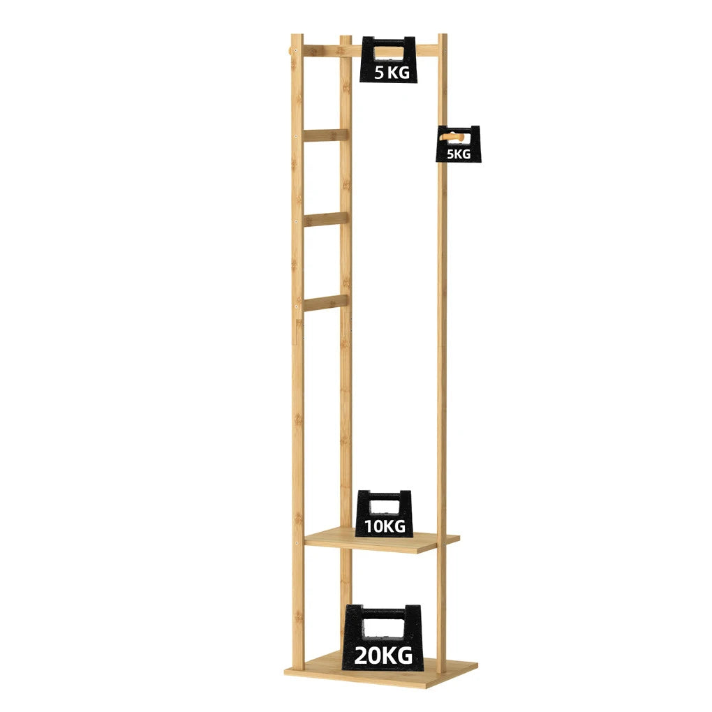 Heavy Duty Bamboo Coat Stand with Hook and Shelves
