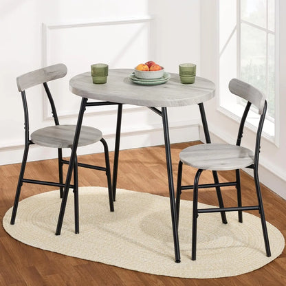 3-Piece Modern Oval Dining Table Set, Small Kitchen Dinette w/ 2 Chairs, Metal Frame, Curved Backrests