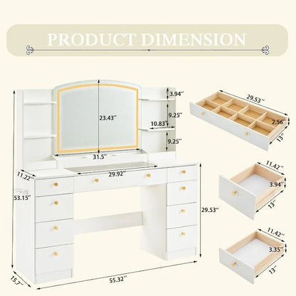 Makeup Dresser, Vanity Desk with Mirror and LED