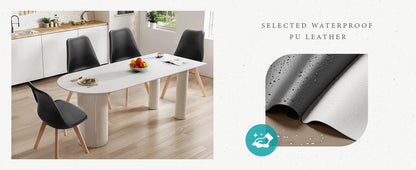 Leather Dining Chairs Set of 4 Wooden Legs