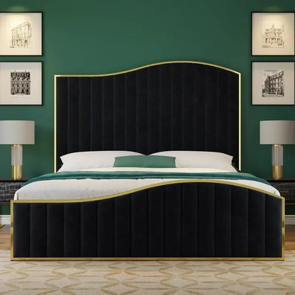 King & Queen Size Bed Frame Velvet Upholstered Platform Bed
