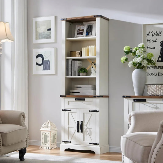 72'' Bookshelf with Storage, Bookcase with Barn Door