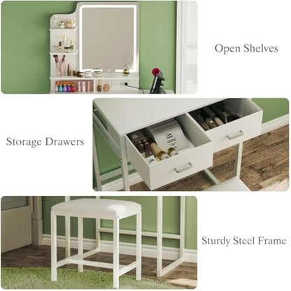 Makeup Vanity Desk with Mirror, Lights, Chair | Dresser