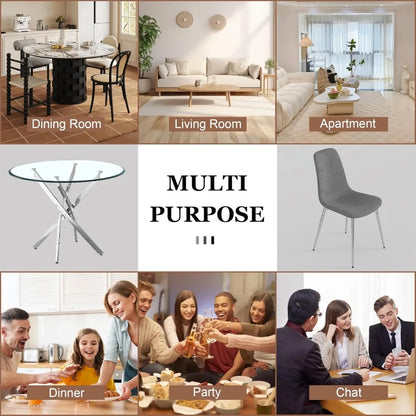Glass Dining Table Set for 4 with Chairs, Modern 5 Piece Dining Room Set with 36" Round Tempered Glass Table & 4 Velvet Chairs