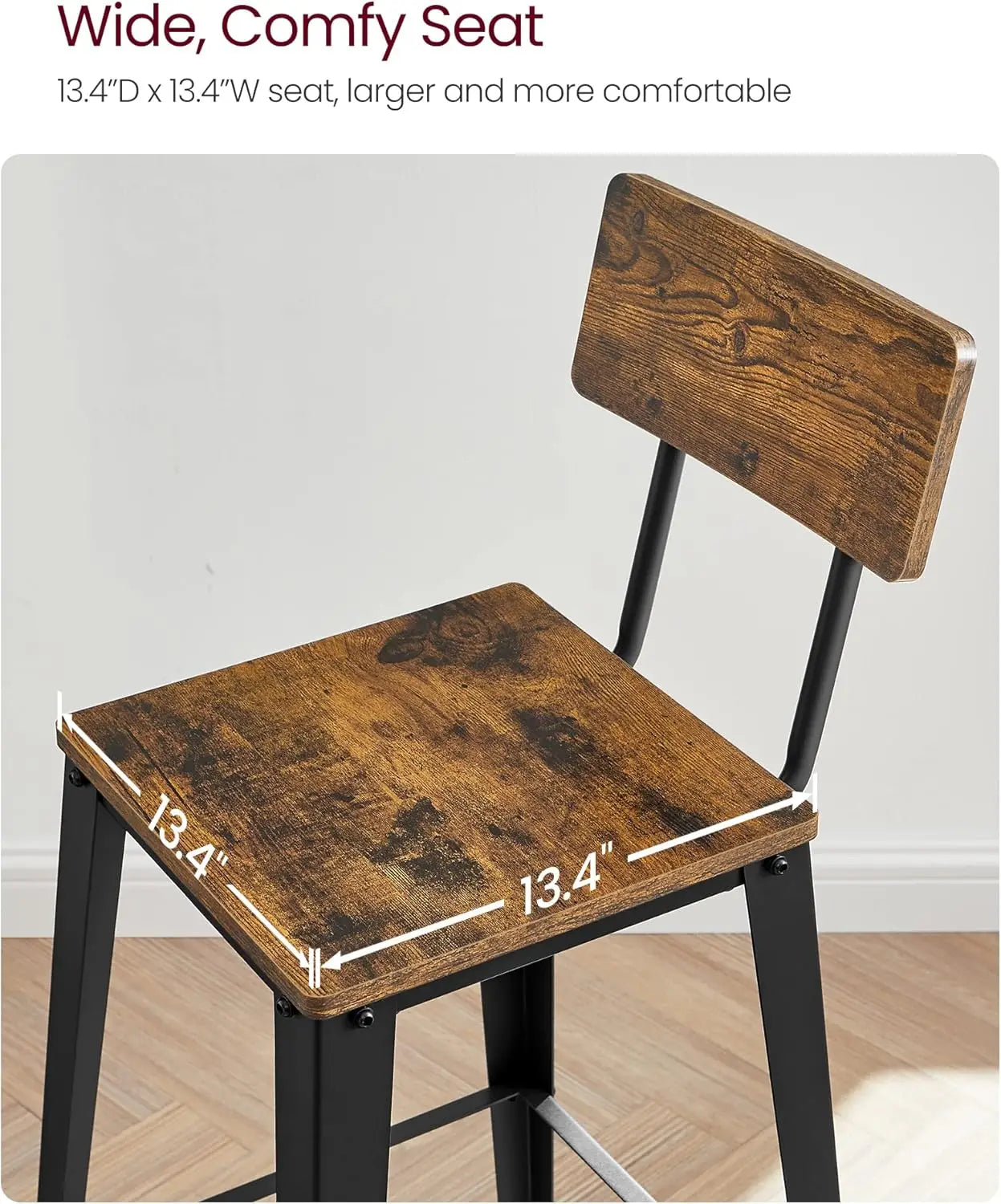 Set of 2 Bar Stools, 29.1 Inches Tall with Back