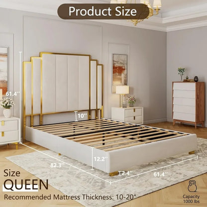 Queen & King Size Platform Bed Frame with Extra Tall Headboard