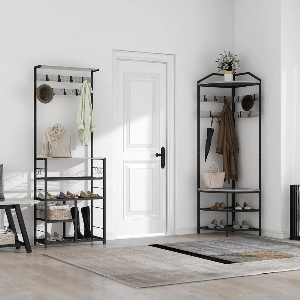 Entryway Coat Rack with Shoes Shelf Organizer