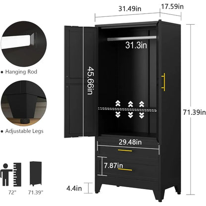 Metal Armoire Wardrobe Closet with 2 Drawers