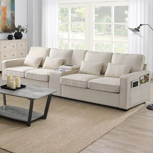 4-Seat Couch with 4 Pillows for Living Room