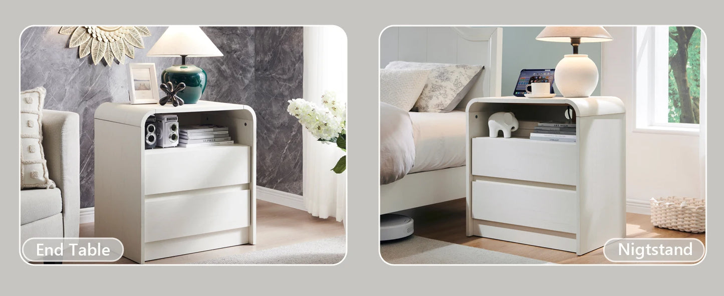 25" Tall Modern Nightstand with Charging Station, 23.6'' Wide Wood Bedside Table w/2 Storage Drawers,for Bedroom, Living Room