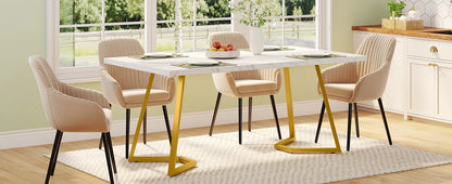 Tribesigns Gold Dining Dinner Table: 55 Inches Modern White Dining Room Table with Golden Legs, Faux Marble Kitchen Table for 6