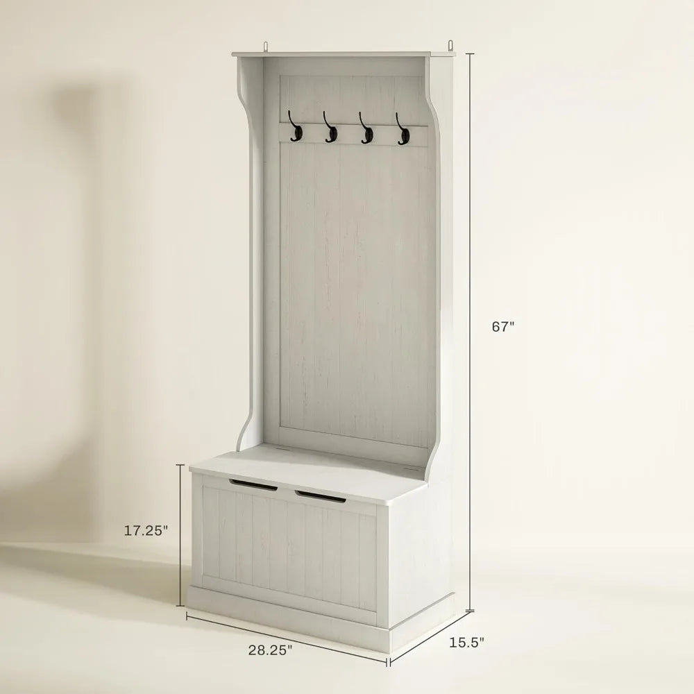 Standing Coat Rack with Shoe Bench and Four Hooks