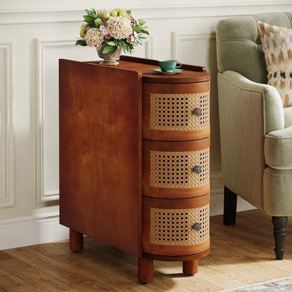 Tribesigns End Table Round Solid Wood Sofa Bedside Narrow Bedroom Side Table Nightstand with Drawer