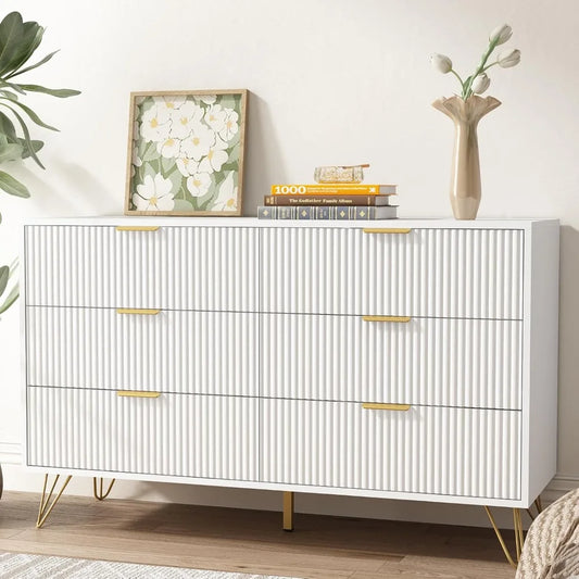 White Chest of Drawers, dresser with 6-drawers
