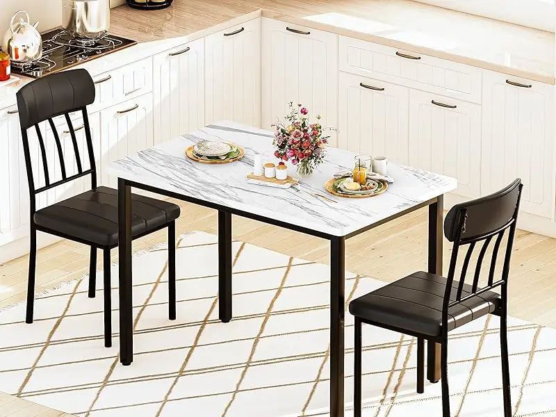 3 Piece Dining Tables Set, Small Industrial Kitchen Table and 2 Chairs, Kitchen Breakfast Dining Table Set, Breakfast Table Set