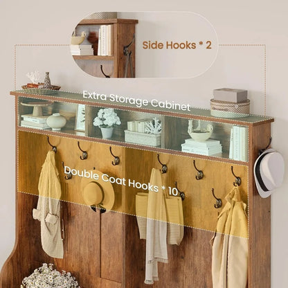 5 in 1 Entryway Bench with Coat Rack, Shoe Cubbies & Shelf
