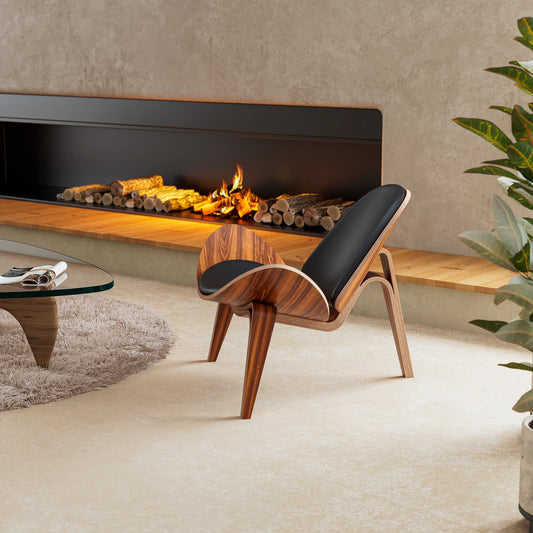 Lounge Shell Chair Faux Leather Solid Wood Style