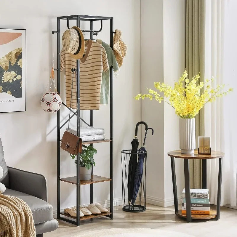 Coat Rack with 3 Shelves and 8 Hooks