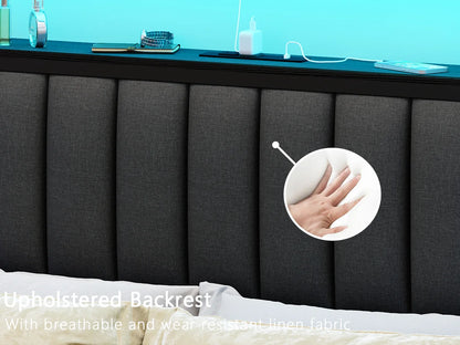 Full/Queen size bed frame with charging station, LED