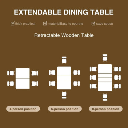 Extendable Dining Table for 6 8 10,55''to 78"Wood Kitchen Table Mid Century Modern Large Transformer Rectangle Dining Room Table