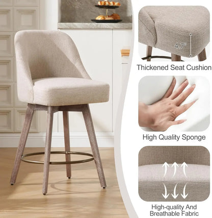 Counter Height Bar Stools Set of 3 with Backs and Wood Legs