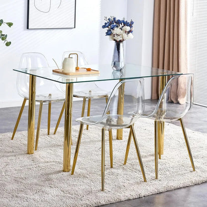 5 Pcs Modern Clear Glass Dining Table Set, 51'' Luxury Rectangular Kitchen Table Set, 4 Person Minimalist Dinner Room Table Set
