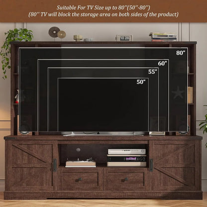 Wall TV Stand with 2 Doors, with LED & Power Outlets