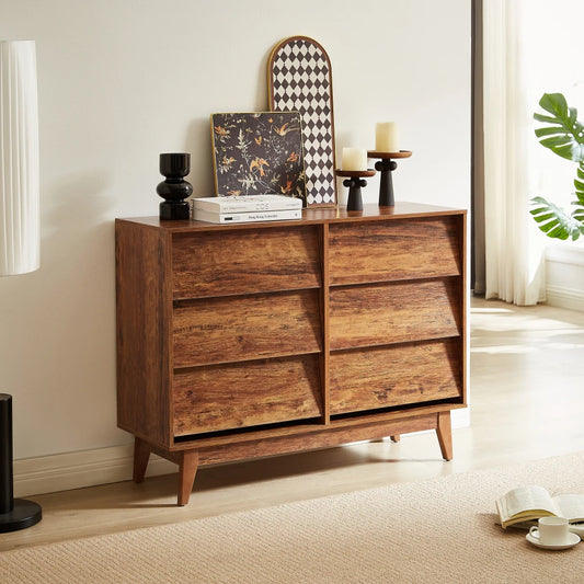 6 Drawer Double Dresser, Wood Chest of Drawers