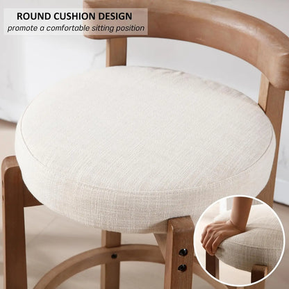 Modern Bar Stools Set of 2, Linen Upholstered, 26.5" Stools with Back