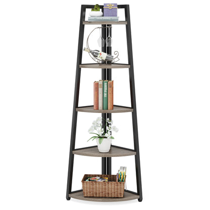 Corner Bookcase, Bookshelf with Rack Wood