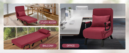 Convertible Chair, Tri-fold Upholstered Armchair Sleeper with Pillow