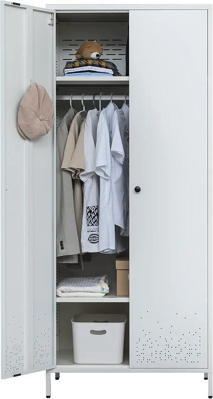 Wardrobe Closet, Metal Armoires with Two Drawers