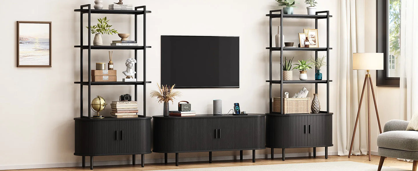 Tall Bookshelf,4-Tier Book Case with Storage Cabinet