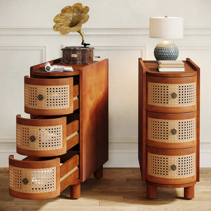 Tribesigns End Table Round Solid Wood Sofa Bedside Narrow Bedroom Side Table Nightstand with Drawer