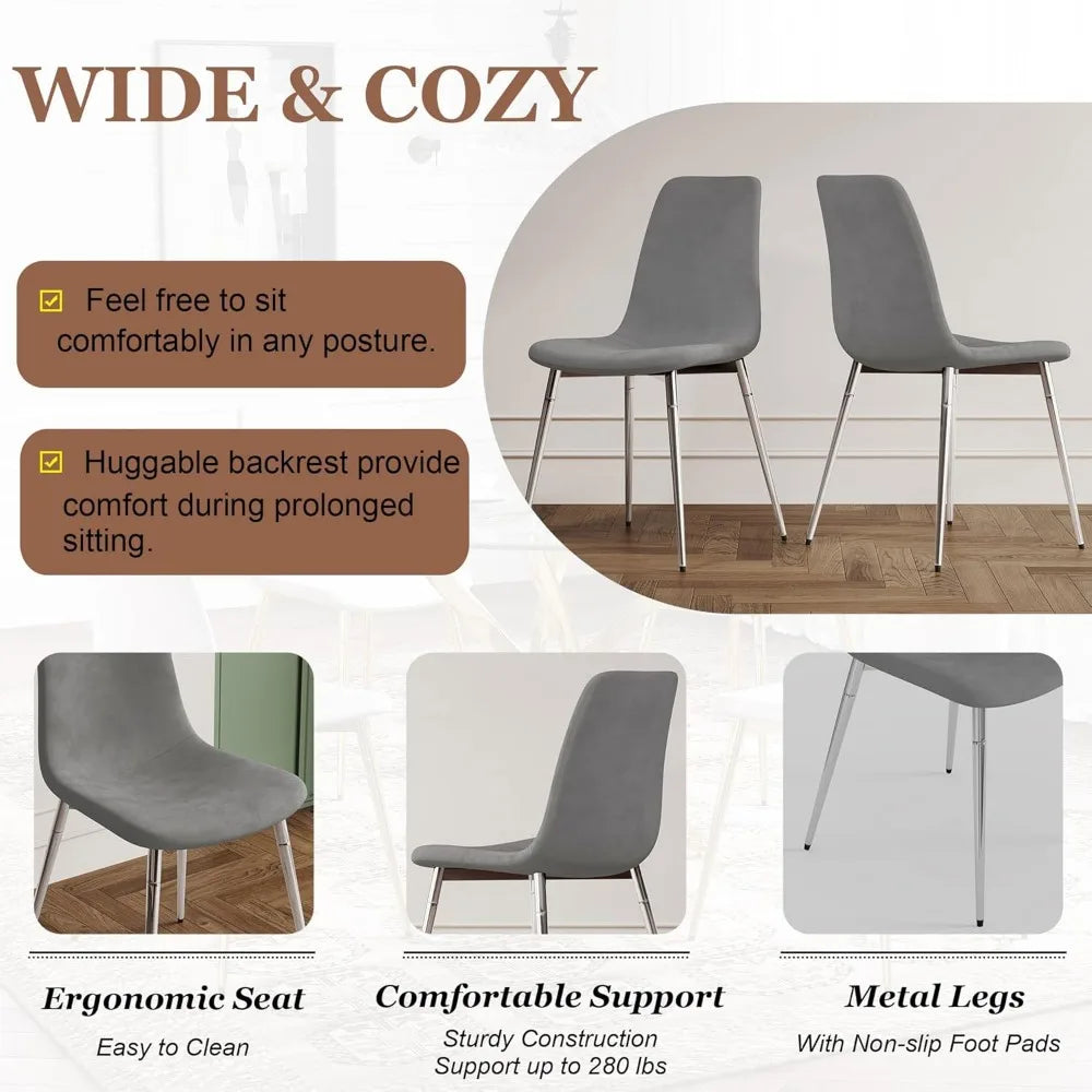 Glass Dining Table Set for 4 with Chairs, Modern 5 Piece Dining Room Set with 36" Round Tempered Glass Table & 4 Velvet Chairs