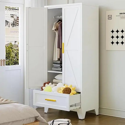Metal Wardrobe Closet with Hanging Rod & 2 Barn Doors