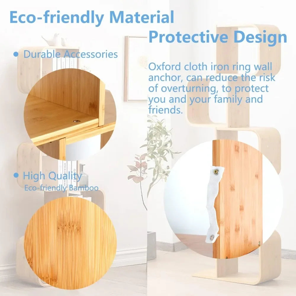 5-Tier Bamboo Bookshelf, 2 in 1 Bookcase Storage