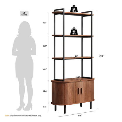 Tall Bookshelf,4-Tier Book Case with Storage Cabinet