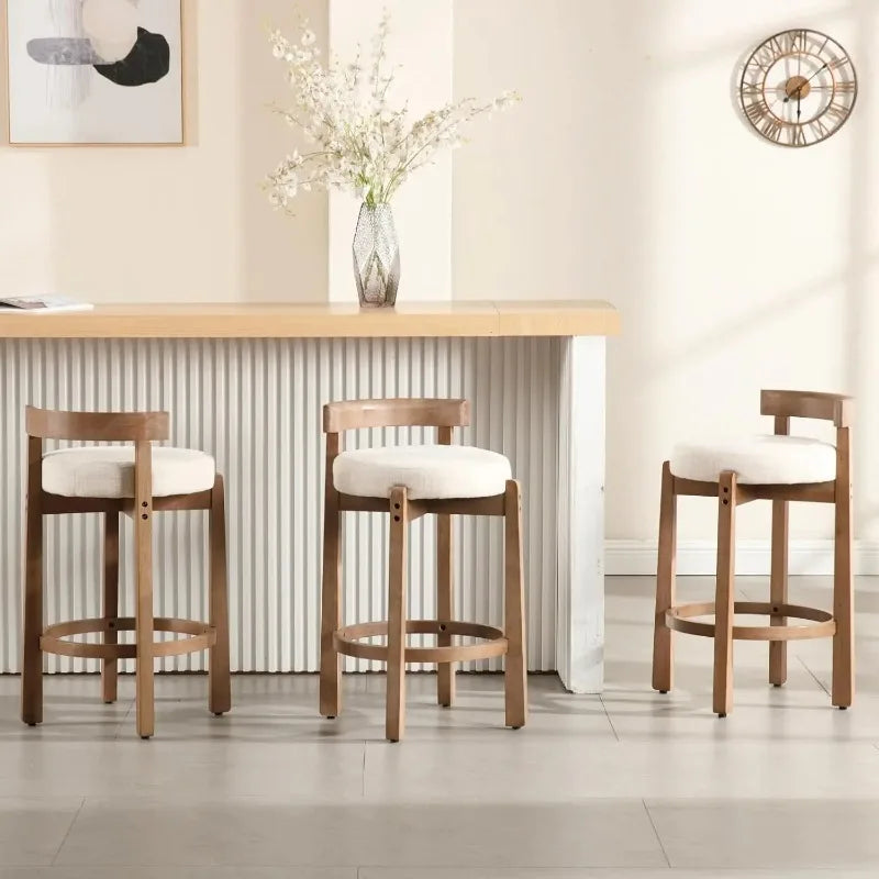 Modern Bar Stools Set of 2, Linen Upholstered, 26.5" Stools with Back