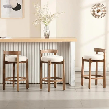 Modern Bar Stools Set of 2, Linen Upholstered, 26.5" Stools with Back